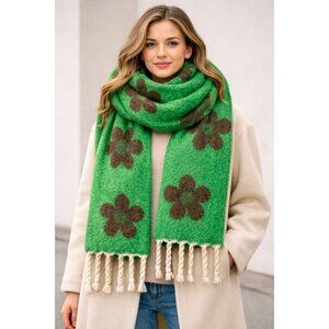 Green Floral Cozy Reversible Large Massive Scarf